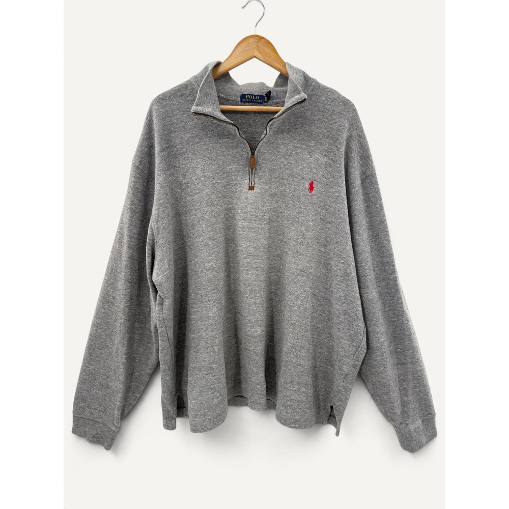 Polo Ralph Lauren Mens Cotton Quarter Zip Pullover Gray 2XLT Red Pony Big & Tall